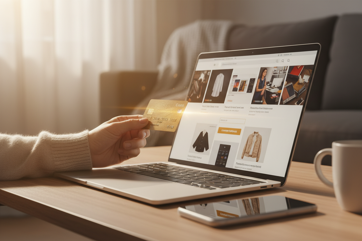 necesito una imagen que genere confiranza en la tienda, una mano de alguien comprando de manera online